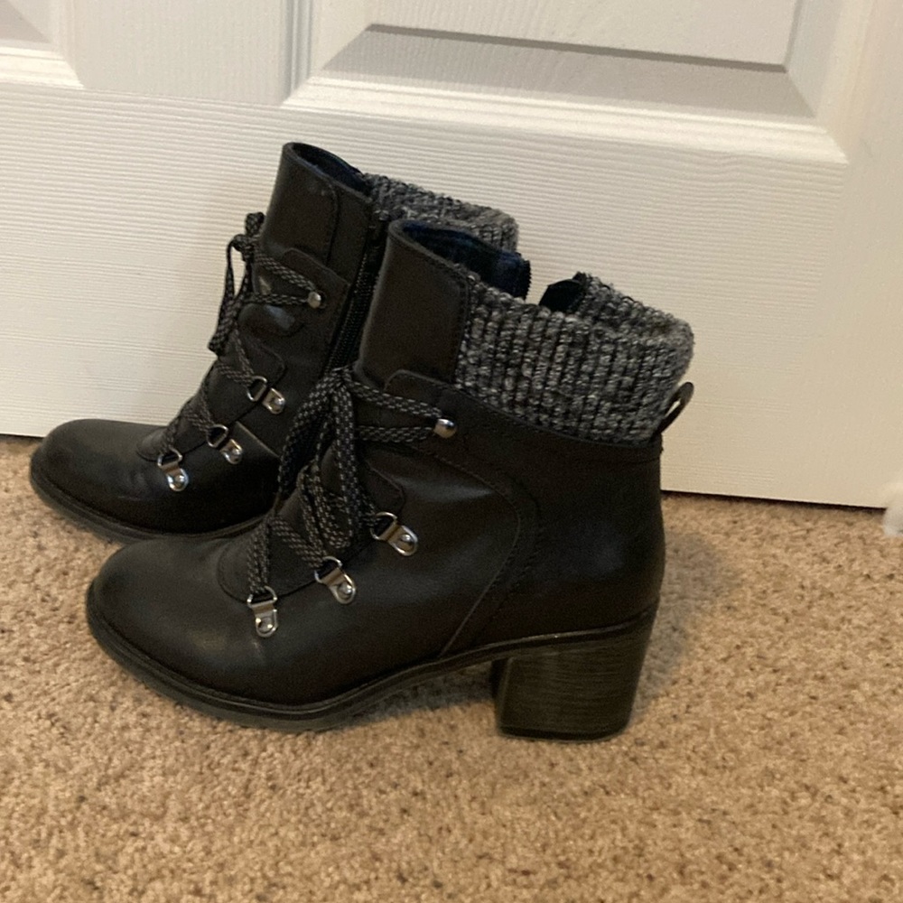 Boots: Black Lace Up with block heel